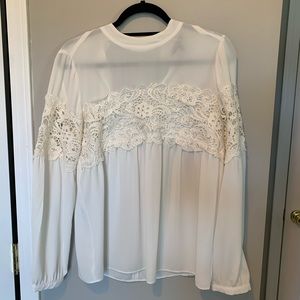 Express off white long sleeve with lace blouse